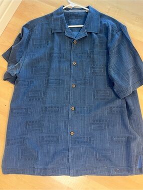 Tommy Bahama Navy Blue Textured Camp Shirt